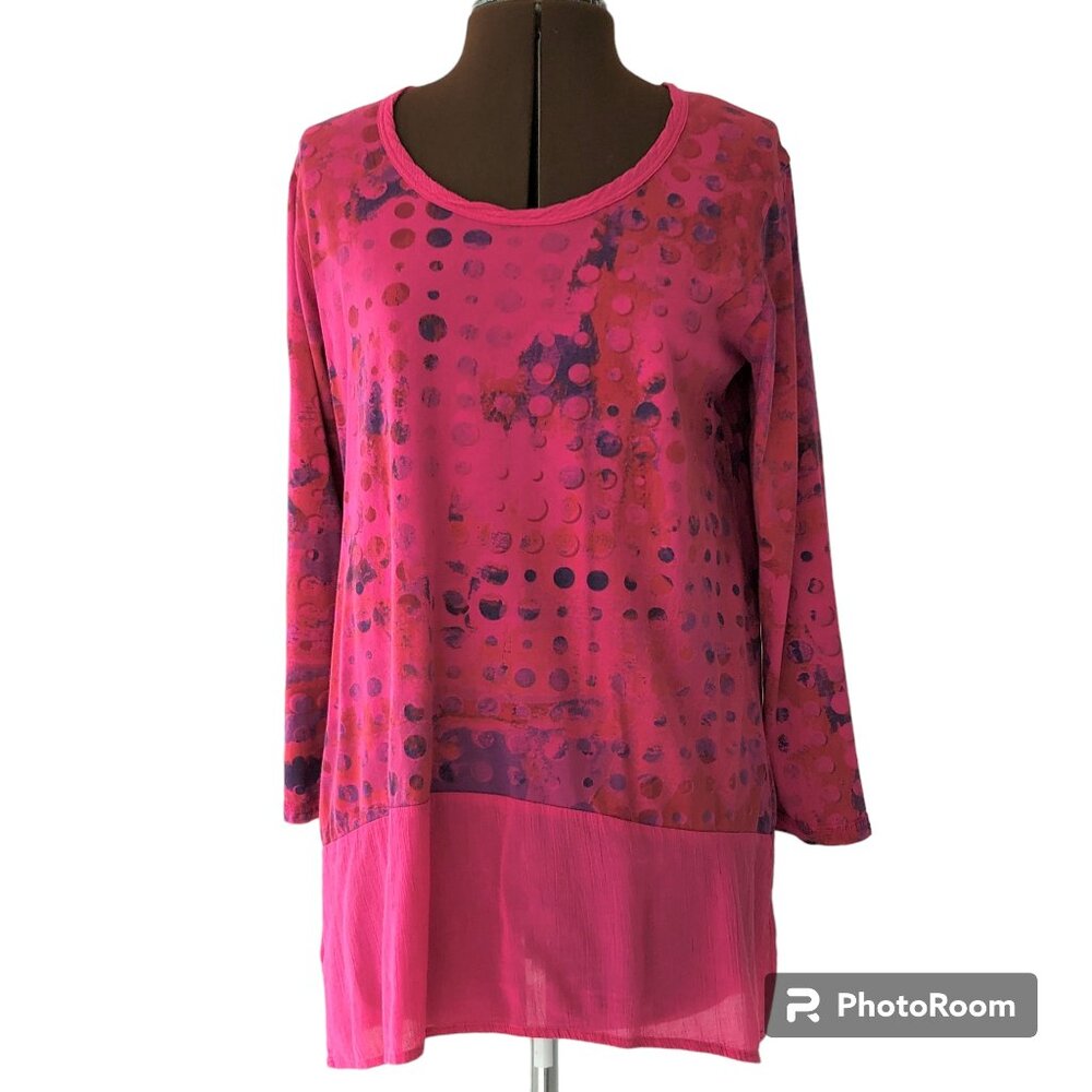 Pink Cotton Top with Roll Tab Sleeves